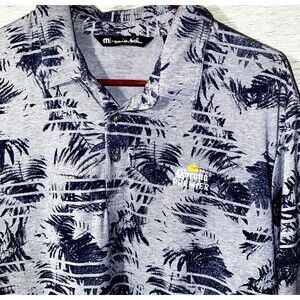 Travis Mathew Gray Short Sleeve Polo Shirt Large Palm Print "Corona Premier"